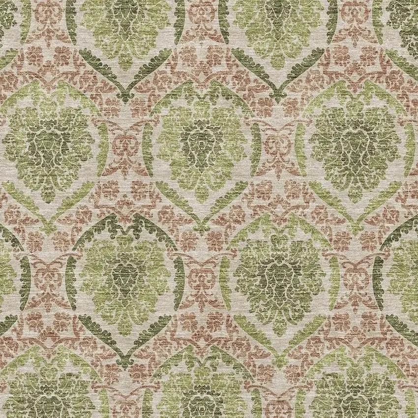 Olive Green And Copper Medallion Washable Area Rug With UV Protection Photo 3