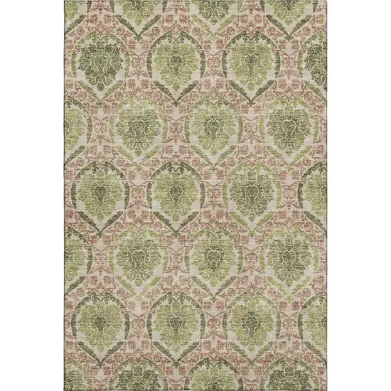 Olive Green And Copper Medallion Washable Area Rug With UV Protection Photo 1
