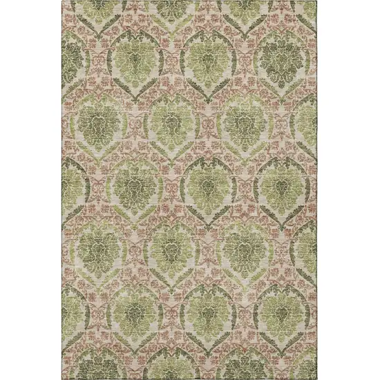 Olive Green And Copper Medallion Washable Area Rug With UV Protection Photo 4