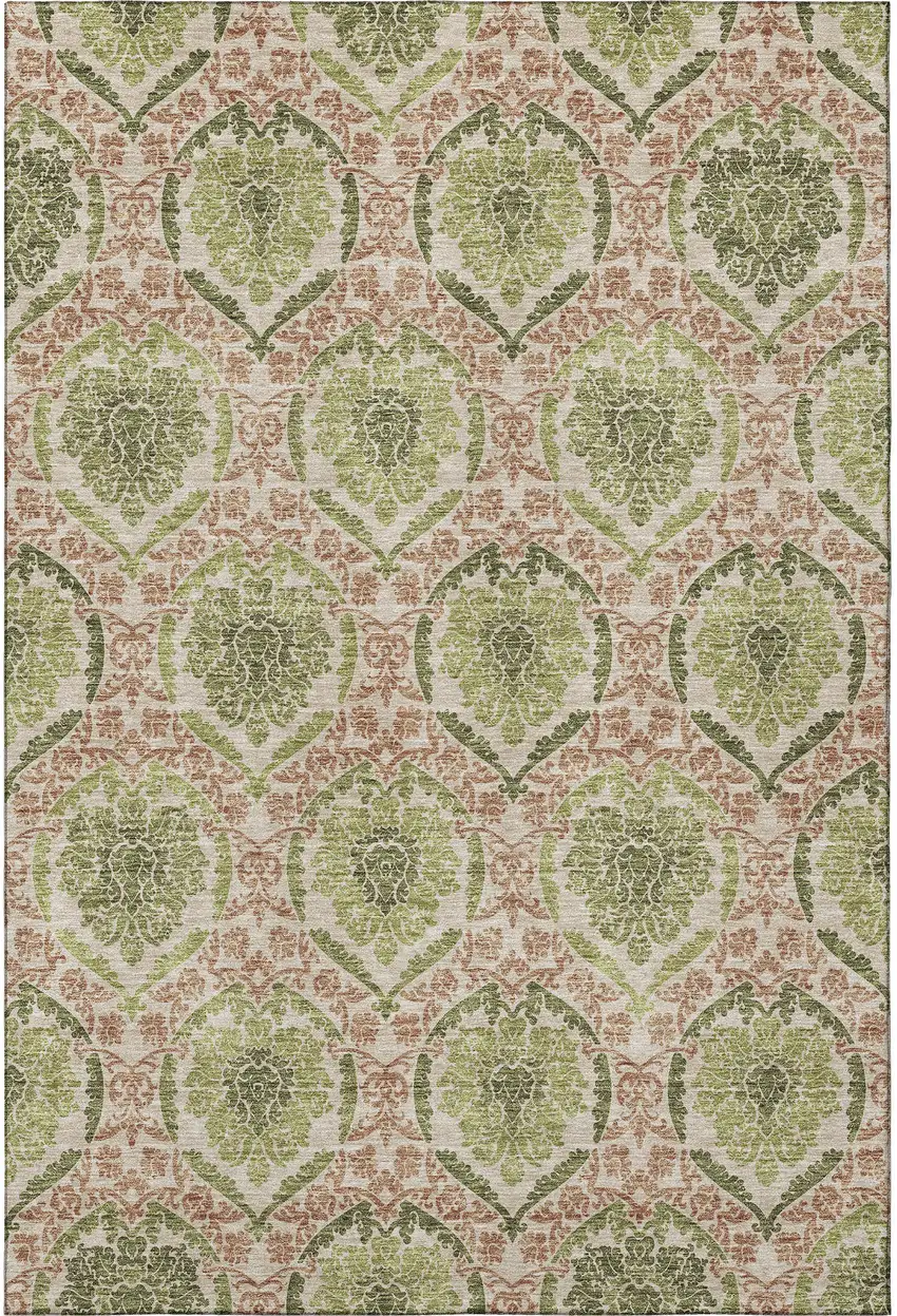 Olive Green And Copper Medallion Washable Area Rug With UV Protection Photo 4