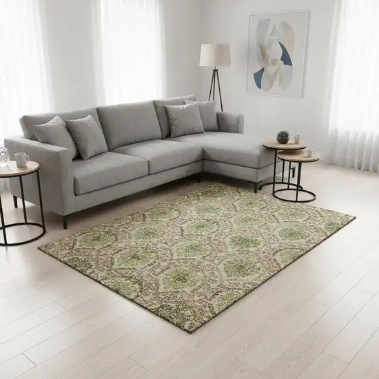 Olive Green And Copper Medallion Washable Area Rug With UV Protection Photo 2