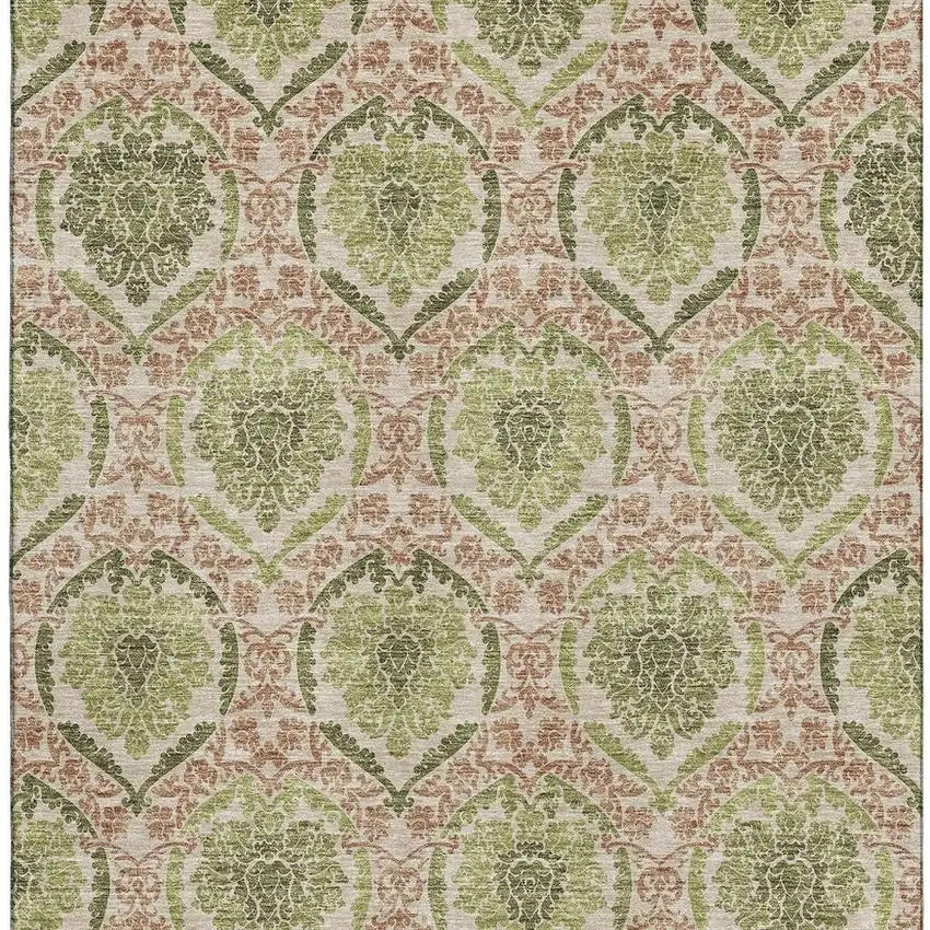 Olive Green And Copper Medallion Washable Area Rug With UV Protection Photo 3