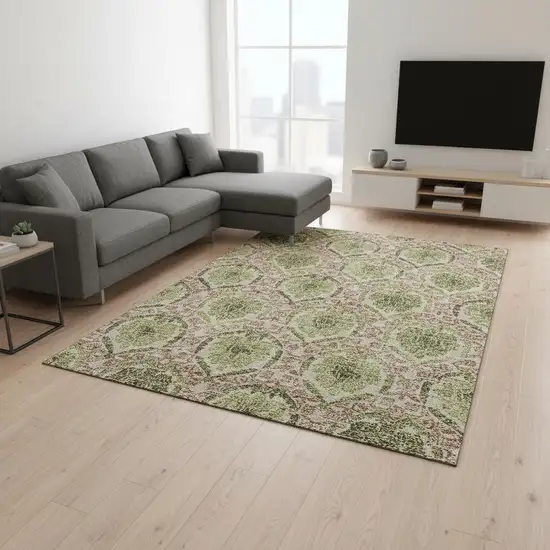 Olive Green And Copper Medallion Washable Area Rug With UV Protection Photo 2
