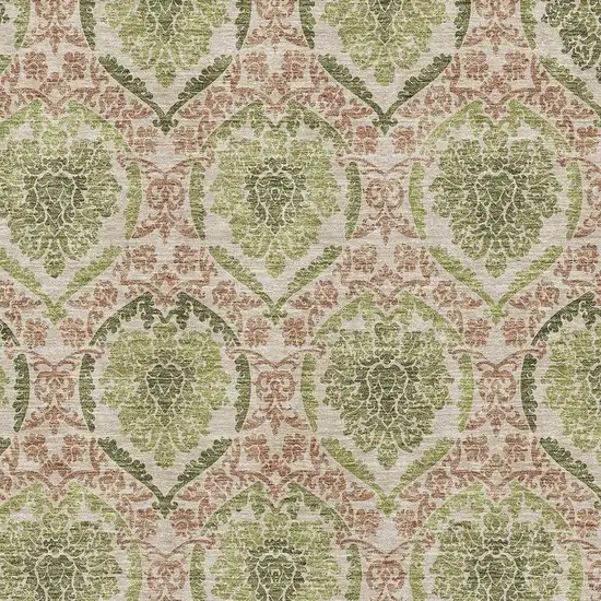 Olive Green And Copper Medallion Washable Area Rug With UV Protection Photo 3