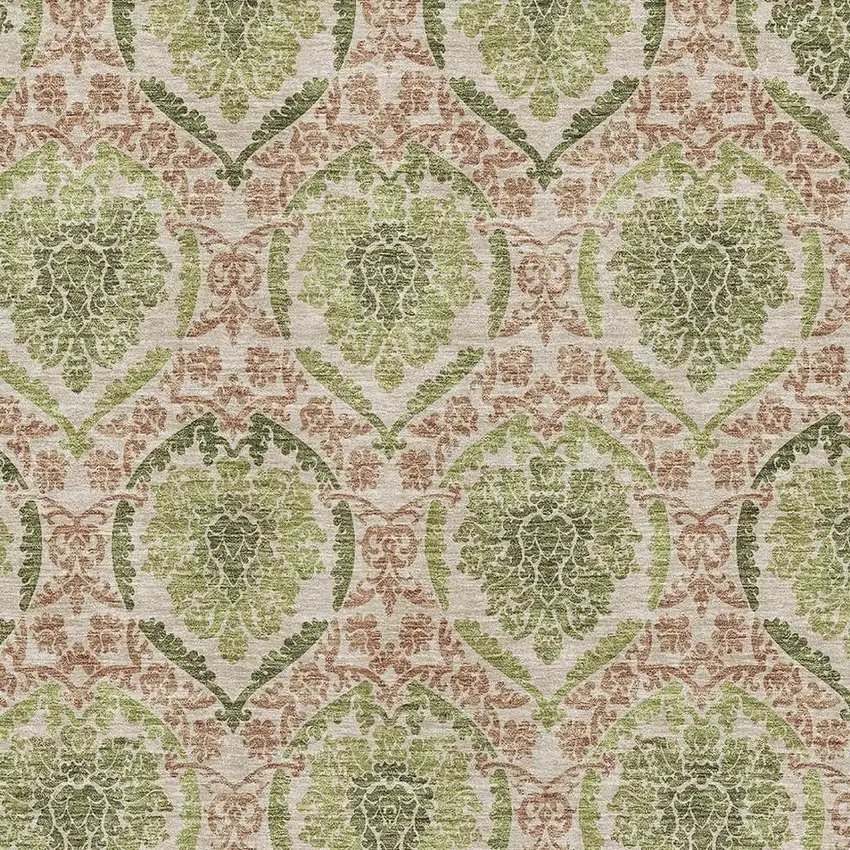 Olive Green And Copper Medallion Washable Area Rug With UV Protection Photo 3