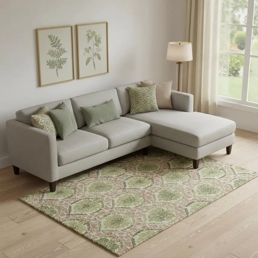 Olive Green And Copper Medallion Washable Area Rug With UV Protection Photo 1