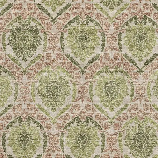 Olive Green And Copper Medallion Washable Area Rug With UV Protection Photo 3