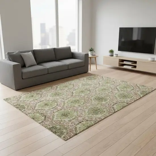 Olive Green And Copper Medallion Washable Area Rug With UV Protection Photo 2