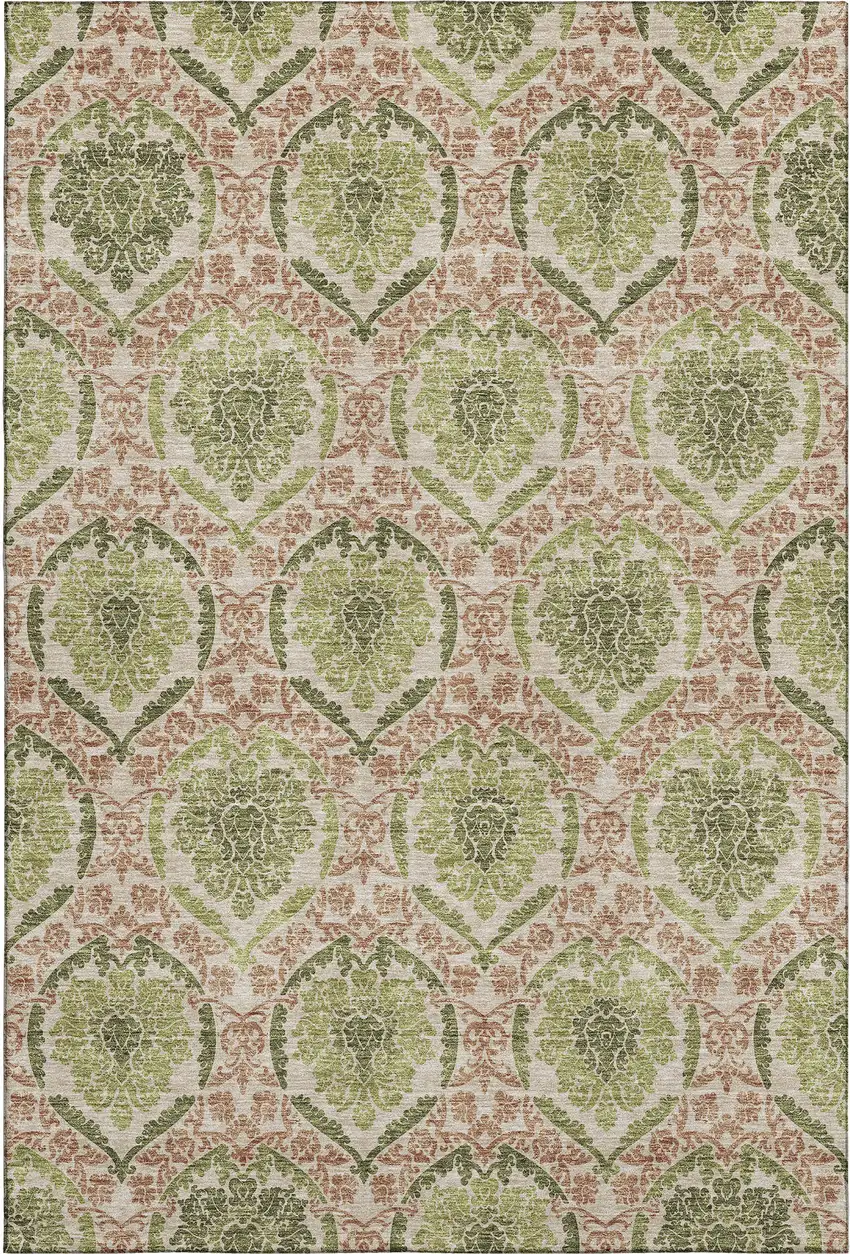 Olive Green And Copper Medallion Washable Area Rug With UV Protection Photo 1