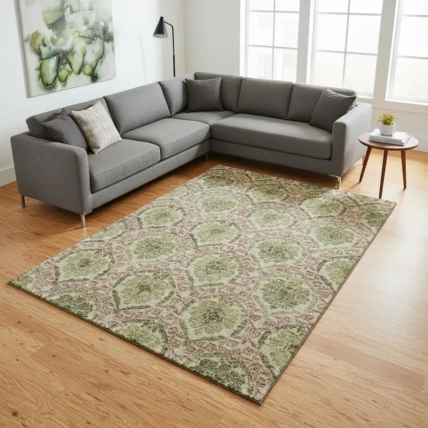 Olive Green And Copper Medallion Washable Area Rug With UV Protection Photo 2