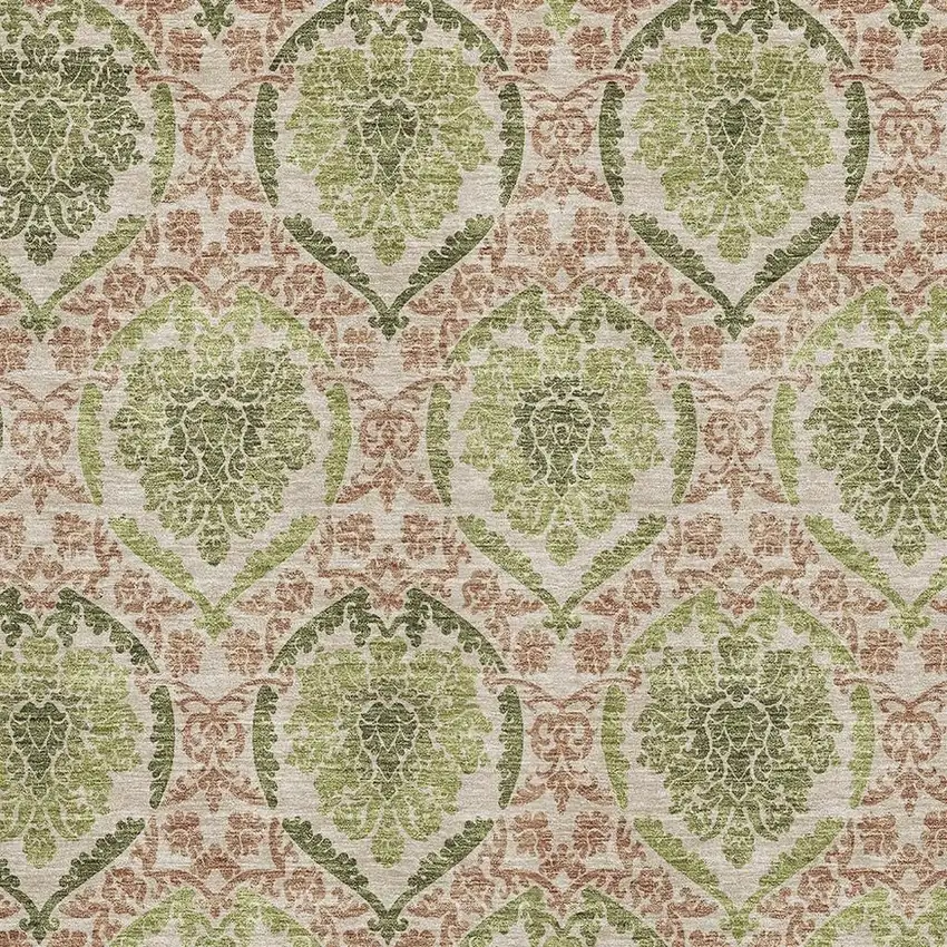 Olive Green And Copper Medallion Washable Area Rug With UV Protection Photo 3