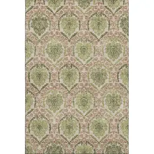 Photo of Olive Green And Copper Medallion Washable Area Rug With UV Protection