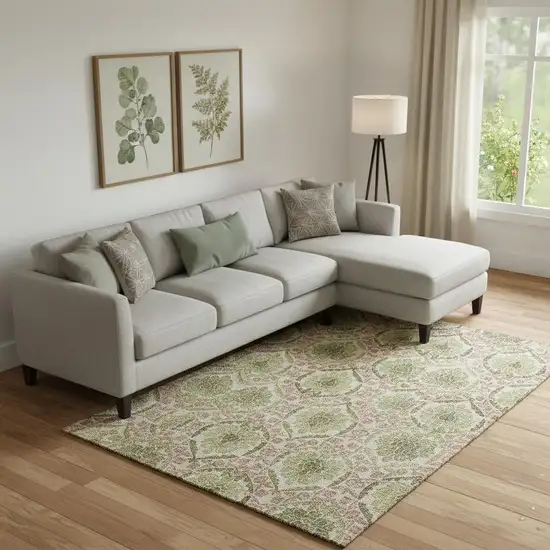 Olive Green And Copper Medallion Washable Area Rug With UV Protection Photo 1