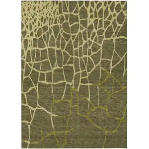 Photo of Olive Green And Dark Green Abstract Washable Indoor Outdoor Area Rug