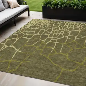 Photo of Olive Green And Dark Green Abstract Washable Indoor Outdoor Area Rug