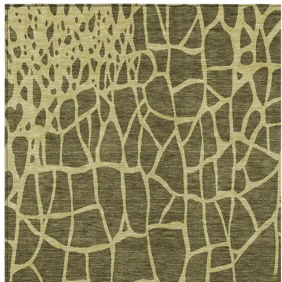 Olive Green And Dark Green Abstract Washable Indoor Outdoor Area Rug Photo 5