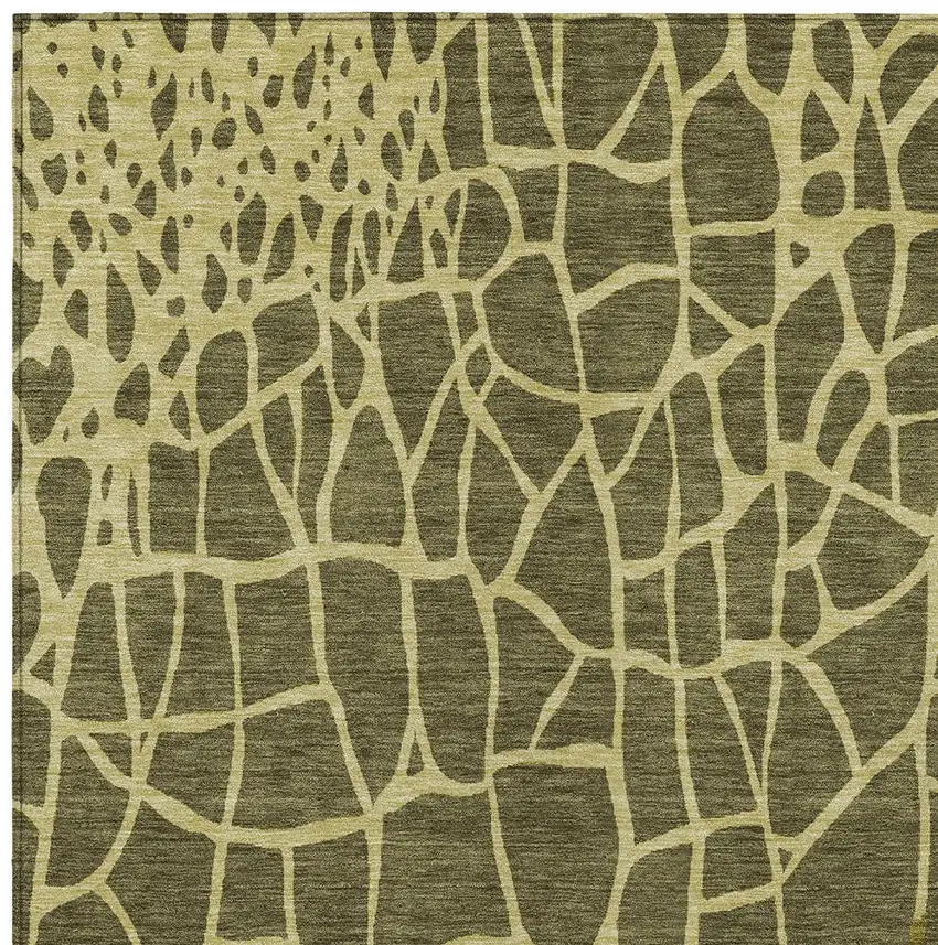 Olive Green And Dark Green Abstract Washable Indoor Outdoor Area Rug Photo 5