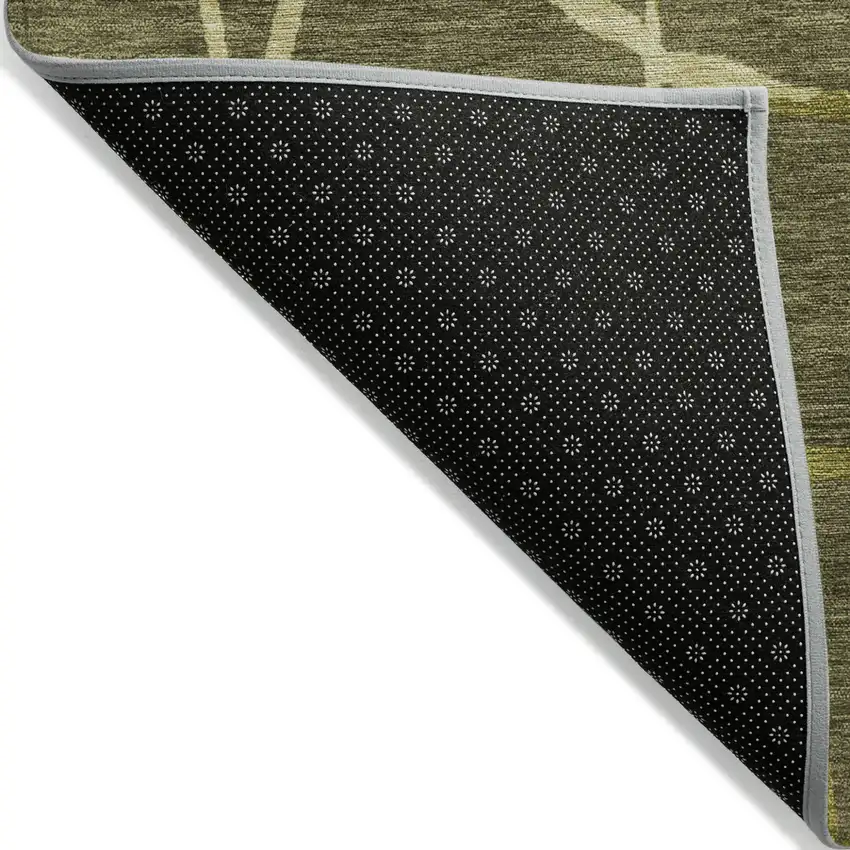 Olive Green And Dark Green Abstract Washable Indoor Outdoor Area Rug Photo 3