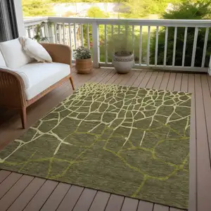 Photo of Olive Green And Dark Green Abstract Washable Indoor Outdoor Area Rug