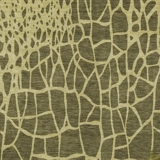 Olive Green And Dark Green Abstract Washable Indoor Outdoor Area Rug Photo 5