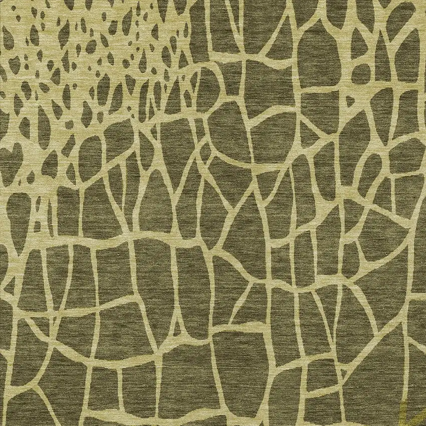 Olive Green And Dark Green Abstract Washable Indoor Outdoor Area Rug Photo 5