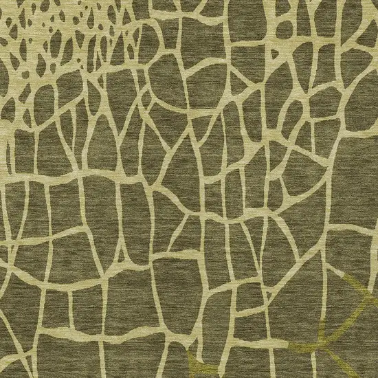 Olive Green And Dark Green Abstract Washable Indoor Outdoor Area Rug Photo 5