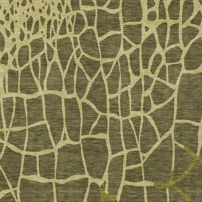 Olive Green And Dark Green Abstract Washable Indoor Outdoor Area Rug Photo 5