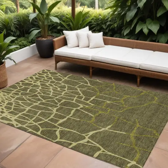 Olive Green And Dark Green Abstract Washable Indoor Outdoor Area Rug Photo 1