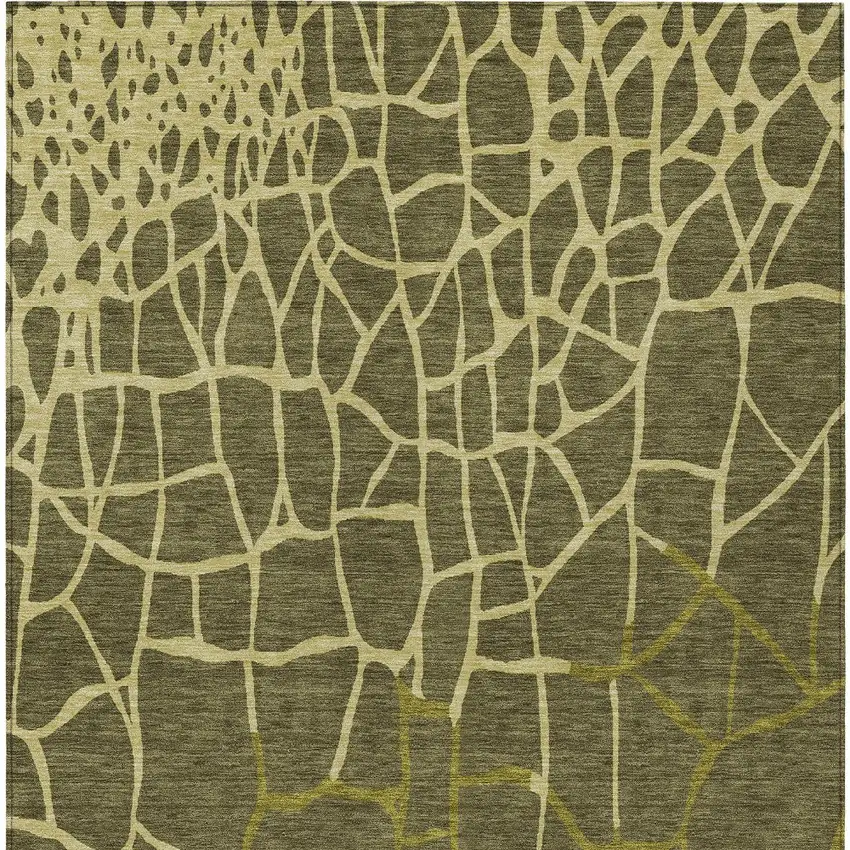 Olive Green And Dark Green Abstract Washable Indoor Outdoor Area Rug Photo 6