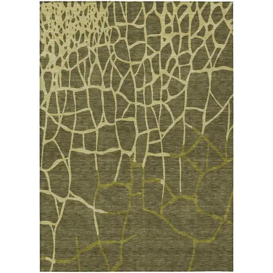 Olive Green And Dark Green Abstract Washable Indoor Outdoor Area Rug Photo 2