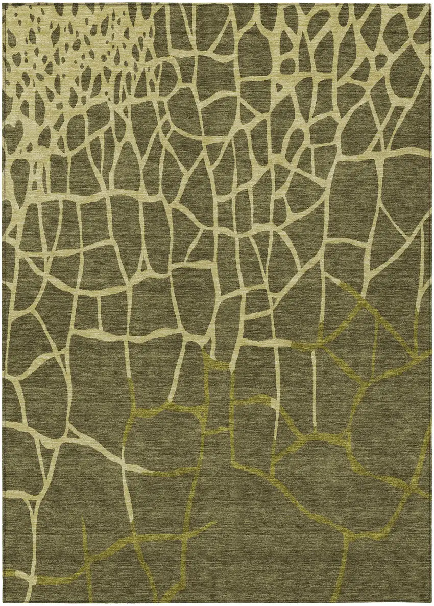 Olive Green And Dark Green Abstract Washable Indoor Outdoor Area Rug Photo 2
