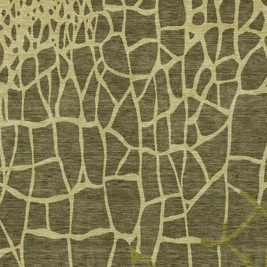 Olive Green And Dark Green Abstract Washable Indoor Outdoor Area Rug Photo 5