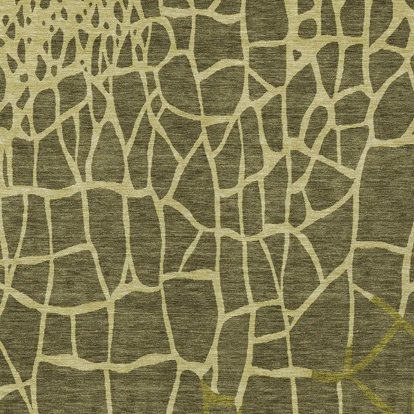 Olive Green And Dark Green Abstract Washable Indoor Outdoor Area Rug Photo 5