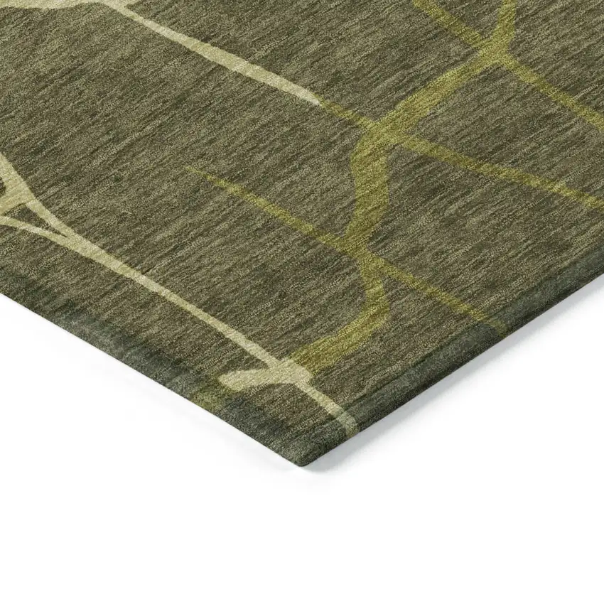 Olive Green And Dark Green Abstract Washable Indoor Outdoor Area Rug Photo 4