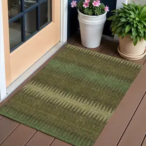 Photo of Olive Green And Dark Green Striped Washable Indoor Outdoor Area Rug