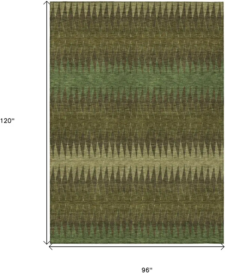 Olive Green And Dark Green Striped Washable Indoor Outdoor Area Rug Photo 3