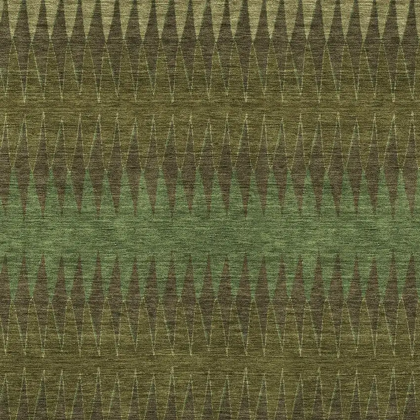 Olive Green And Dark Green Striped Washable Indoor Outdoor Area Rug Photo 6