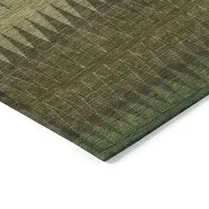 Photo of Olive Green And Dark Green Striped Washable Indoor Outdoor Area Rug