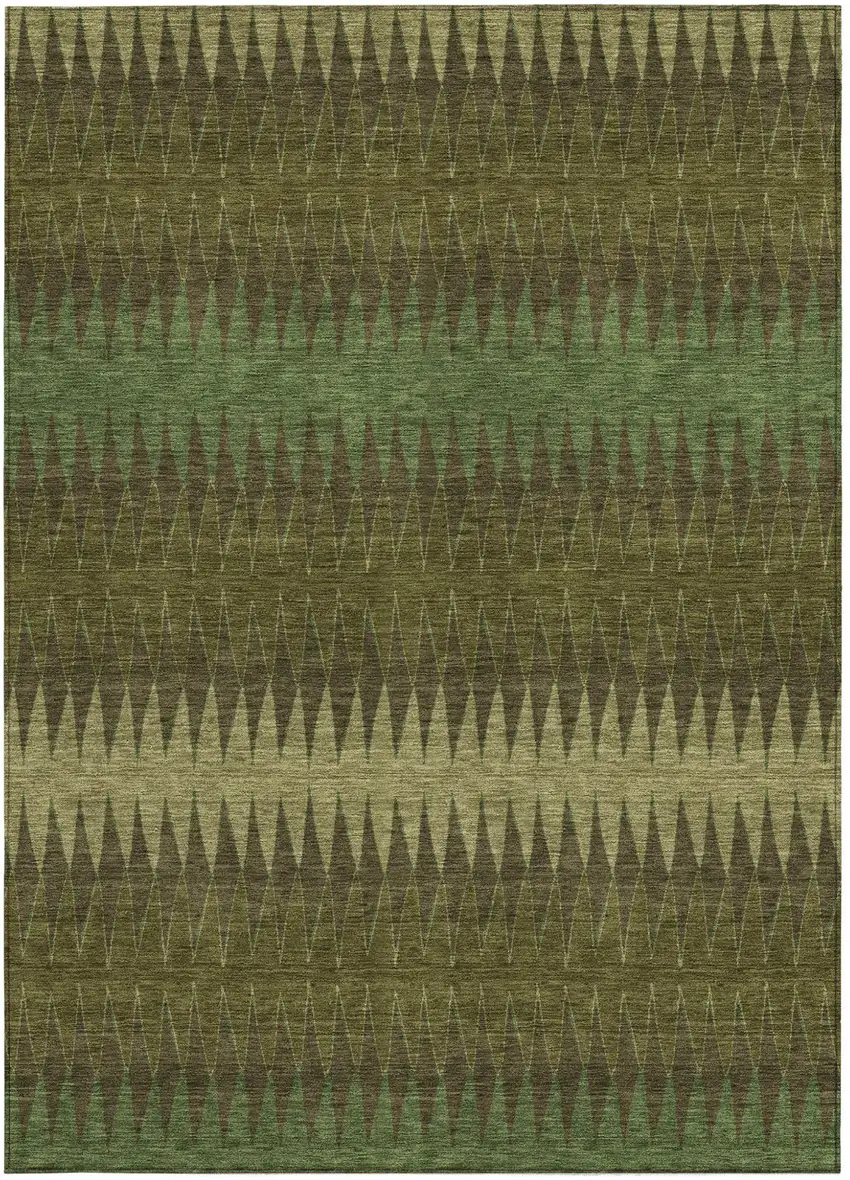 Olive Green And Dark Green Striped Washable Indoor Outdoor Area Rug Photo 6