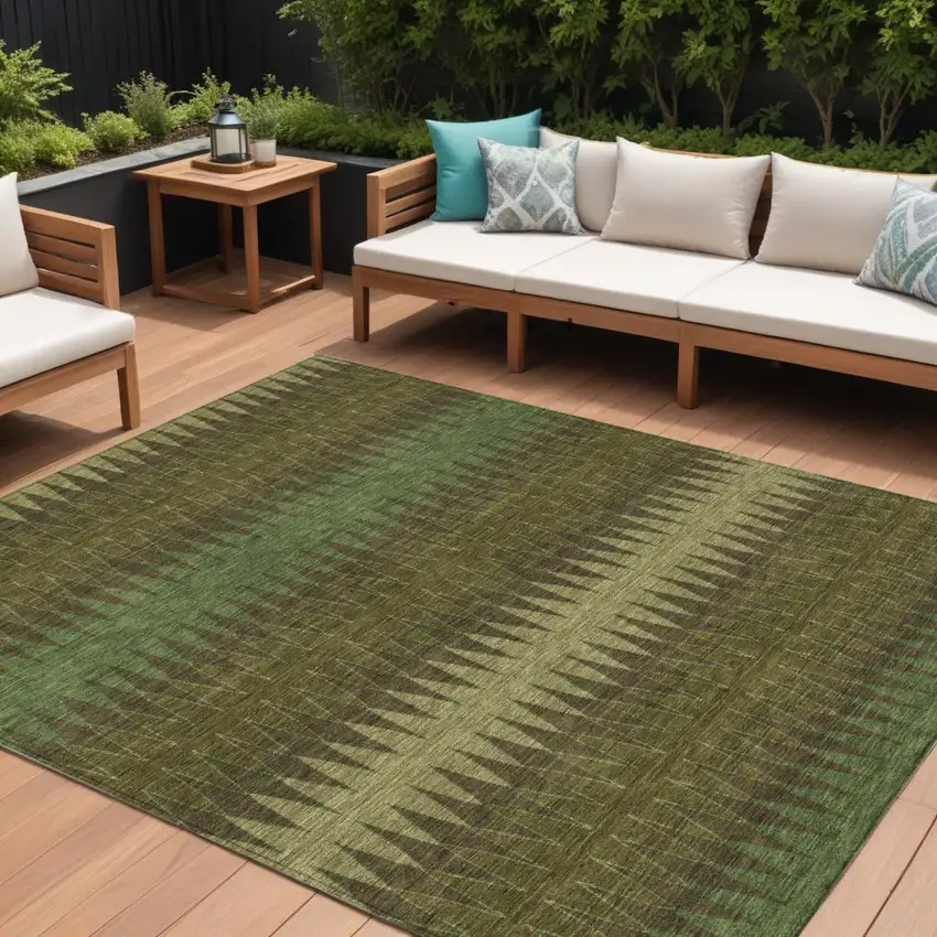 Olive Green And Dark Green Striped Washable Indoor Outdoor Area Rug Photo 1