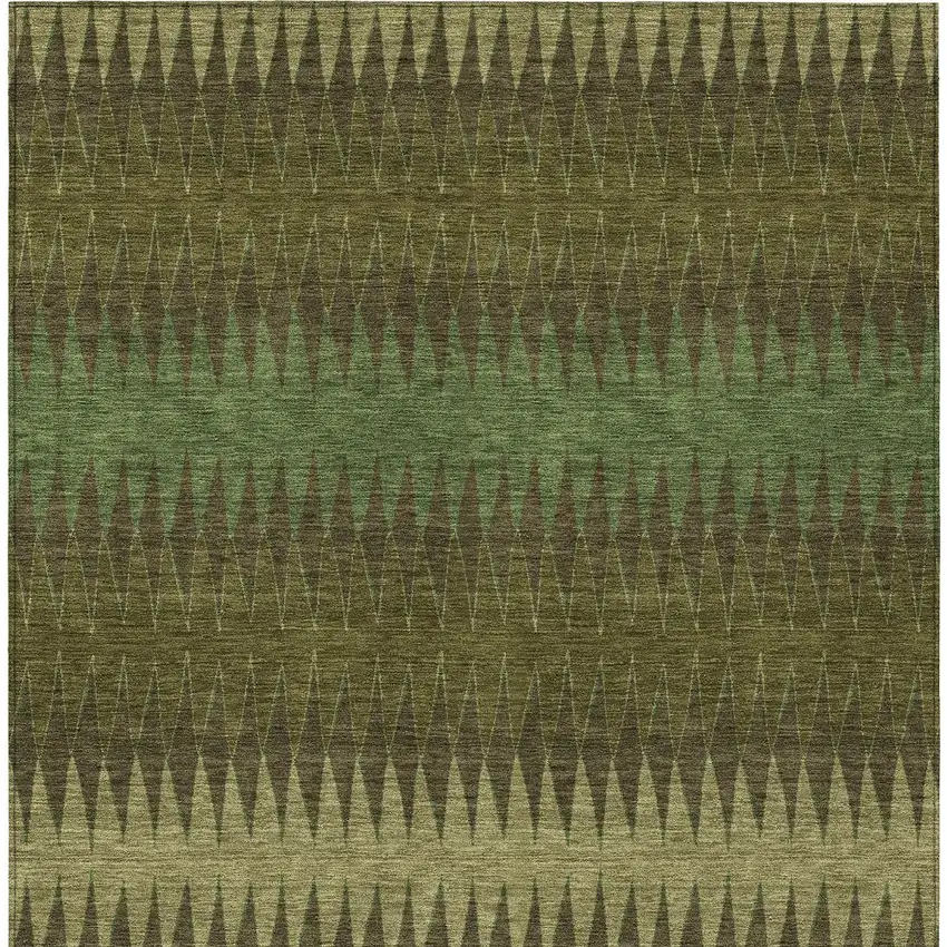 Olive Green And Dark Green Striped Washable Indoor Outdoor Area Rug Photo 7