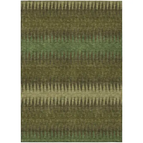 Olive Green And Dark Green Striped Washable Indoor Outdoor Area Rug Photo 2