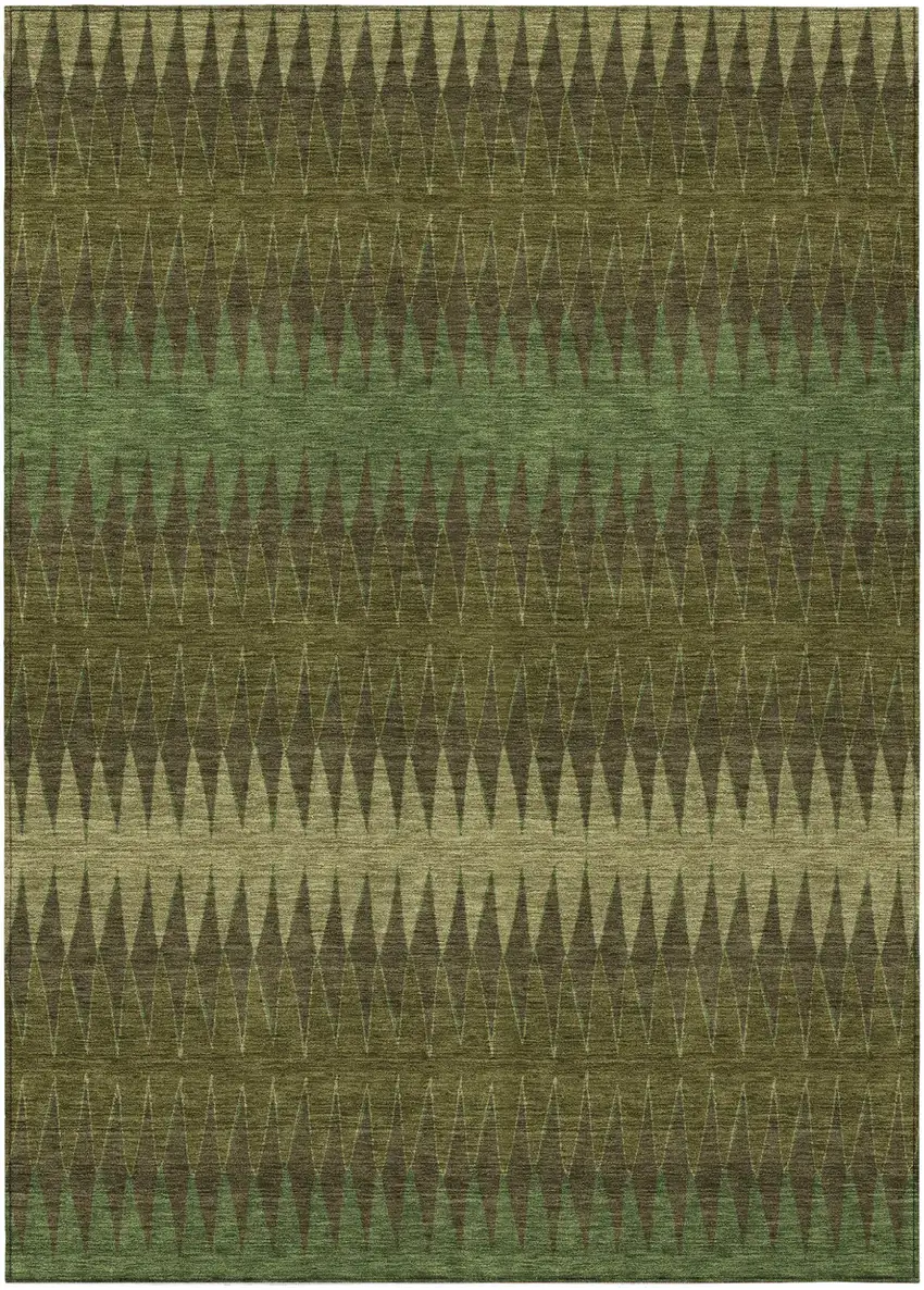 Olive Green And Dark Green Striped Washable Indoor Outdoor Area Rug Photo 2