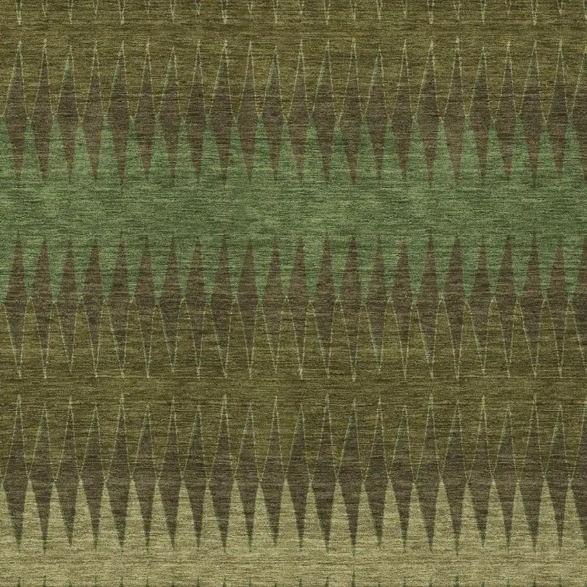 Olive Green And Dark Green Striped Washable Indoor Outdoor Area Rug Photo 6