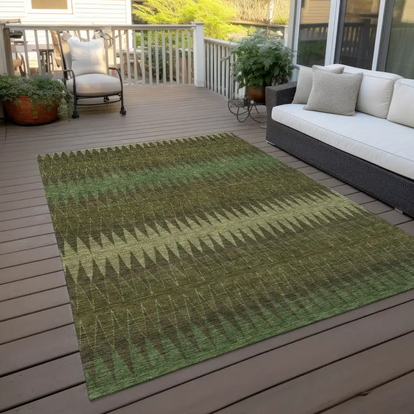 Olive Green And Dark Green Striped Washable Indoor Outdoor Area Rug Photo 8