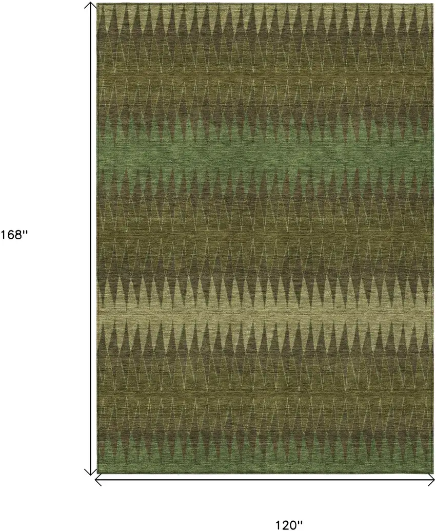 Olive Green And Dark Green Striped Washable Indoor Outdoor Area Rug Photo 3