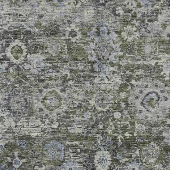 Olive Green And Denim Blue Floral Washable Indoor Outdoor Area Rug Photo 2