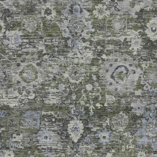 Olive Green And Denim Blue Floral Washable Indoor Outdoor Area Rug Photo 2