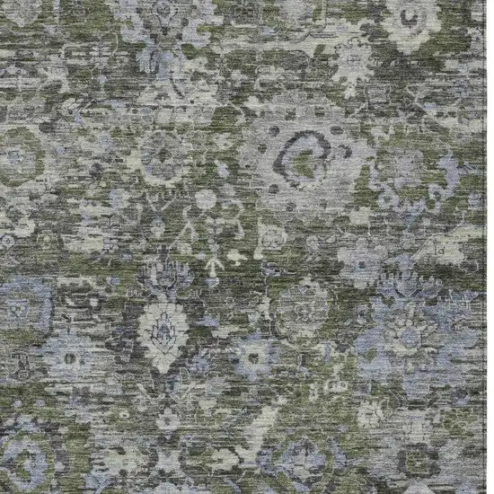Olive Green And Denim Blue Floral Washable Indoor Outdoor Area Rug Photo 2