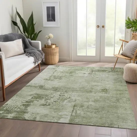 Olive Green And Fern Green Abstract Washable Area Rug With UV Protection Photo 5